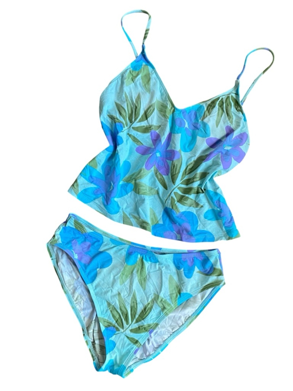 Vintage Aqua & Green Floral Palm Tankini Set